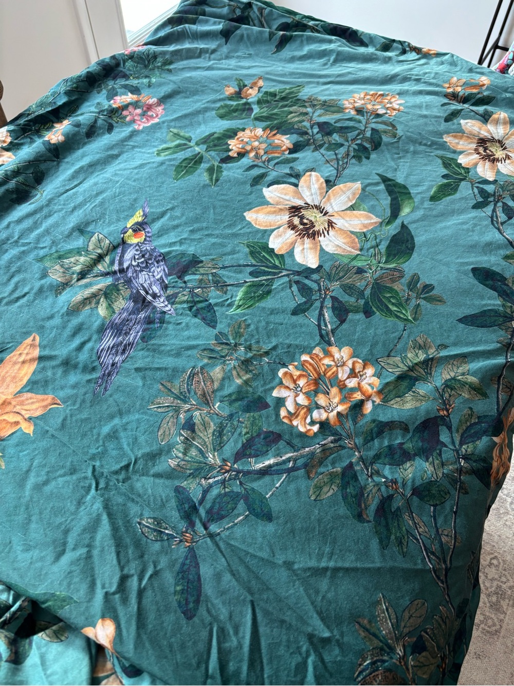 Anthropologie Floral & Bird Queen Bedding Duvet Cover & 2 Euro Shams